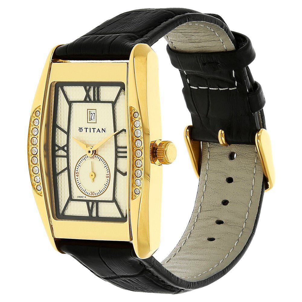 Titan Tycoon White Dial Analog with Date Leather Strap watch for Men-1527YL05