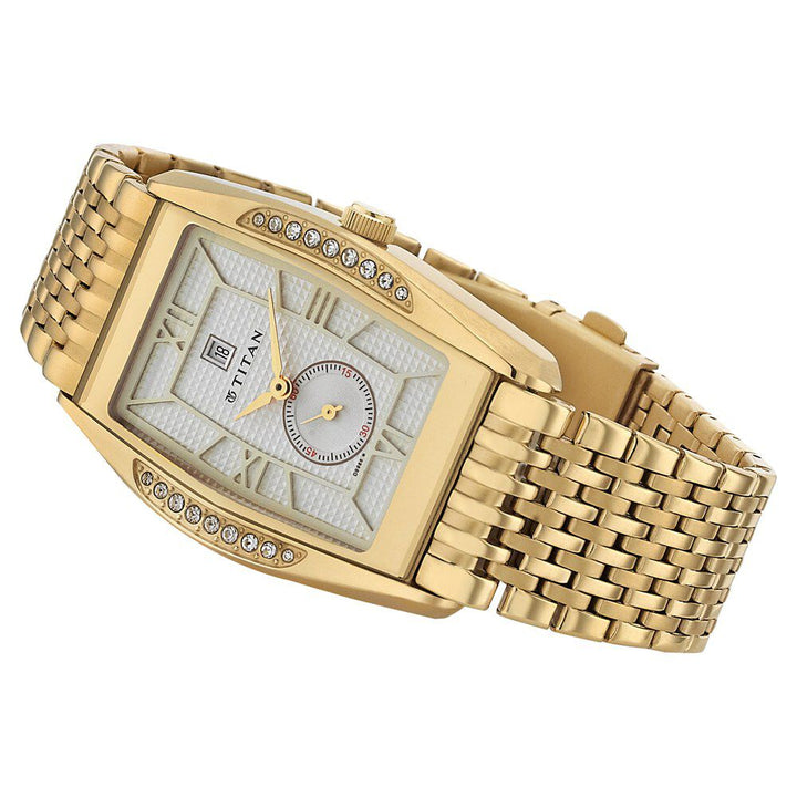 Titan Quartz Analog with Date White Dial Stainless Steel Strap Watch for Men-NE1527YM04