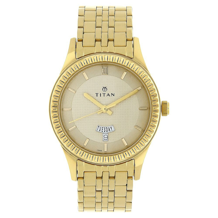Titan Quartz Analog with Day and Date White Dial Stainless Steel Strap Watch for Men NS1528YM04
