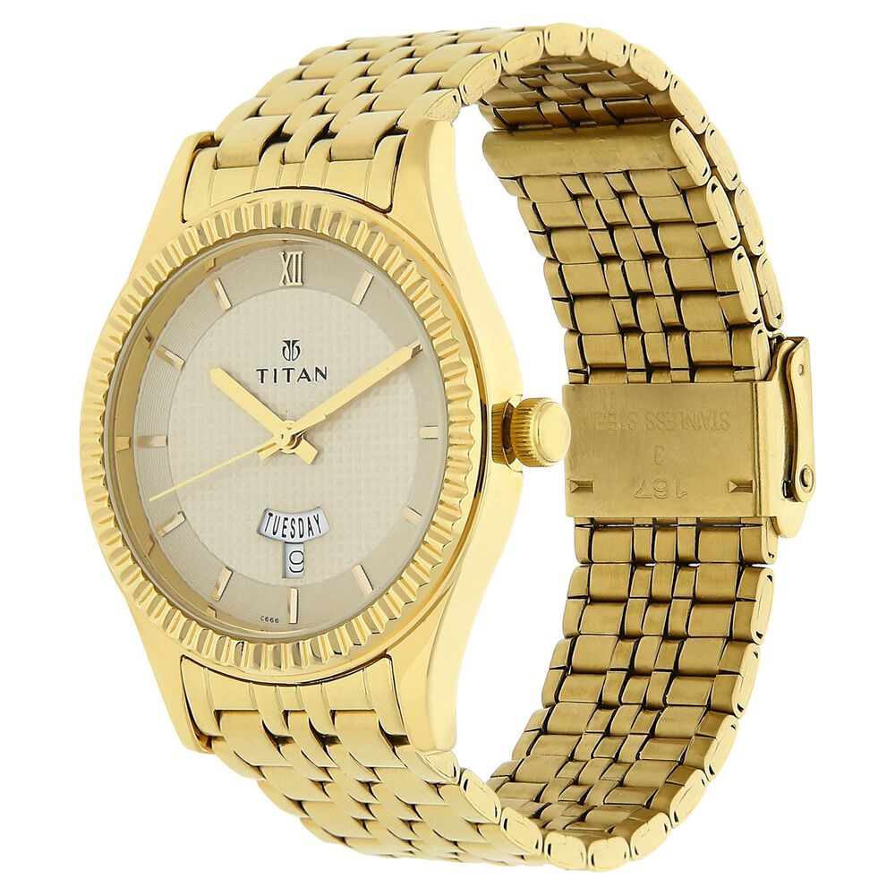 Titan Quartz Analog with Day and Date White Dial Stainless Steel Strap Watch for Men NS1528YM04