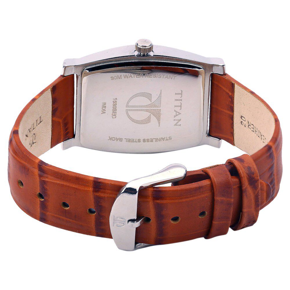 Titan Tonneau Black Dial Analog with Date Leather Strap Watch for Men-1530SL02