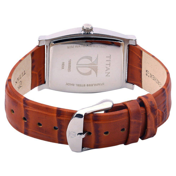 Titan Tonneau Black Dial Analog with Date Leather Strap Watch for Men-1530SL02