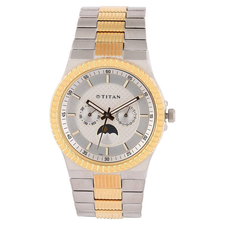 Titan Quartz Analog White Dial Stainless Steel Strap Watch for Men-NE1532BM01