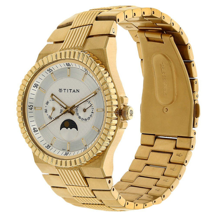 Titan Regallia White Dial Analog Stainless Steel Strap watch for Men-NJ1532YM01