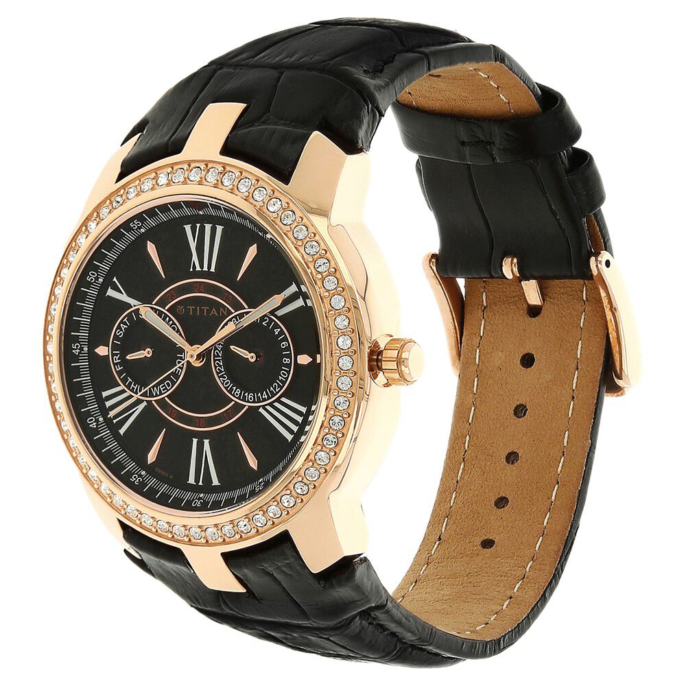 Titan Tycoon Black Dial Quartz Multifunction Leather Strap watch for Men-NE1535WL04