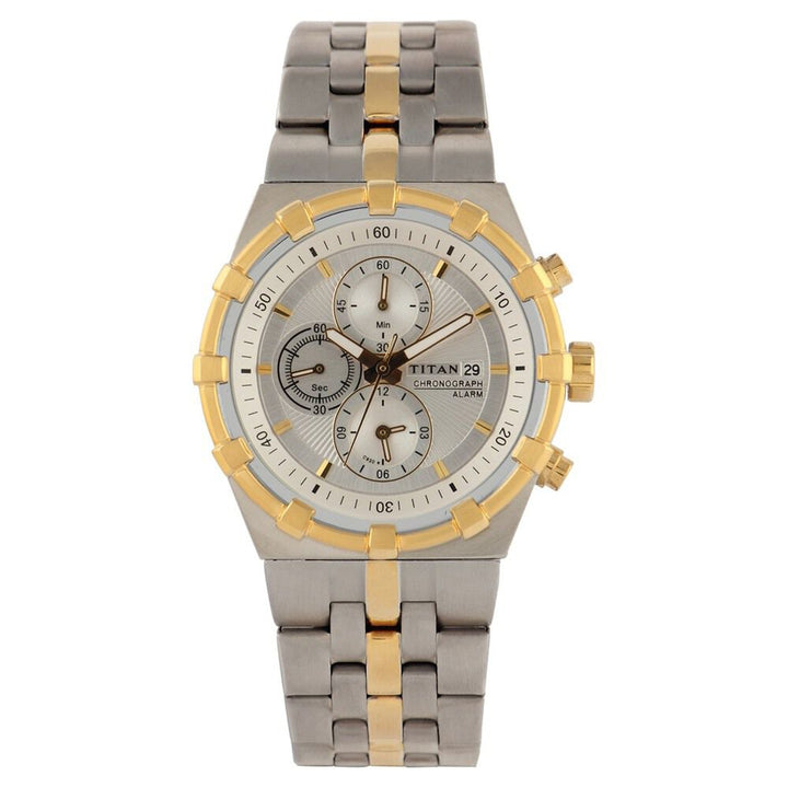 Titan Regalia White Dial Chronograph Metal Strap Watch for Men-NE1537BM01