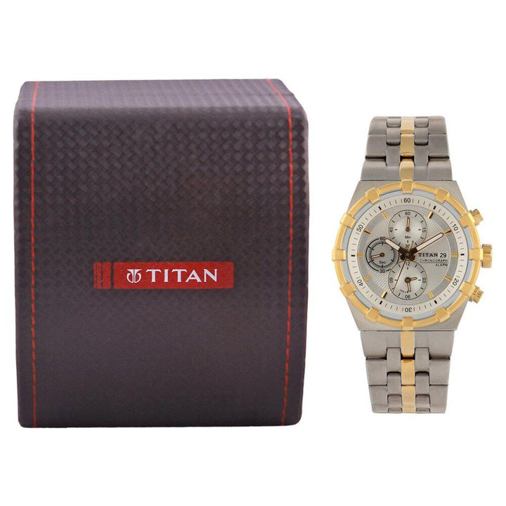 Titan Regalia White Dial Chronograph Metal Strap Watch for Men-NE1537BM01