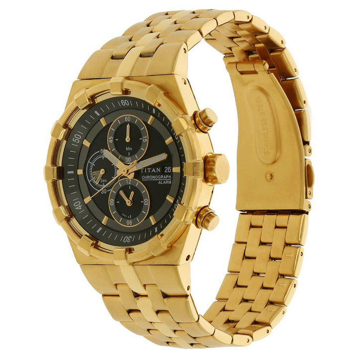 Titan Quartz Chronograph Black Dial Stainless Steel Strap Watch for Men-NE1537YM02