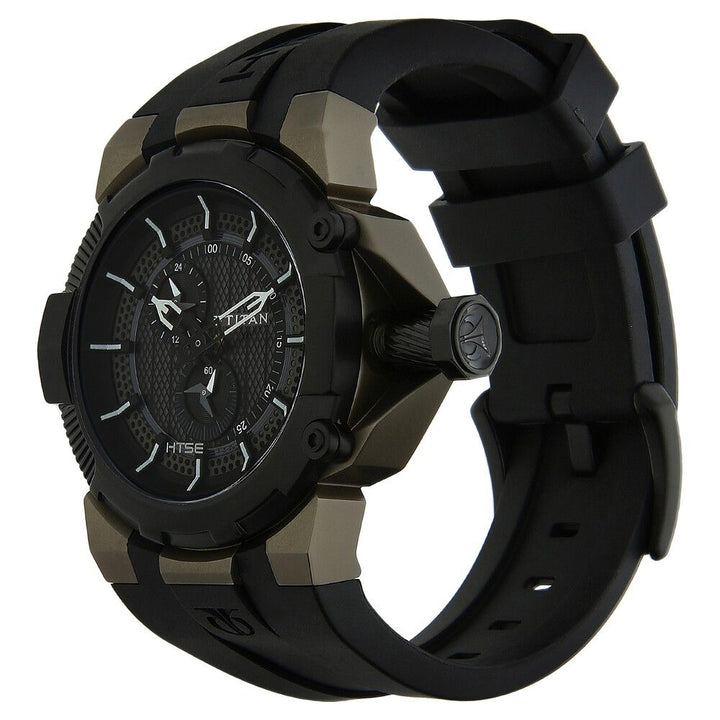 Titan Quartz Multifunction Black Dial Plastic Strap Watch for Men-1539KP01