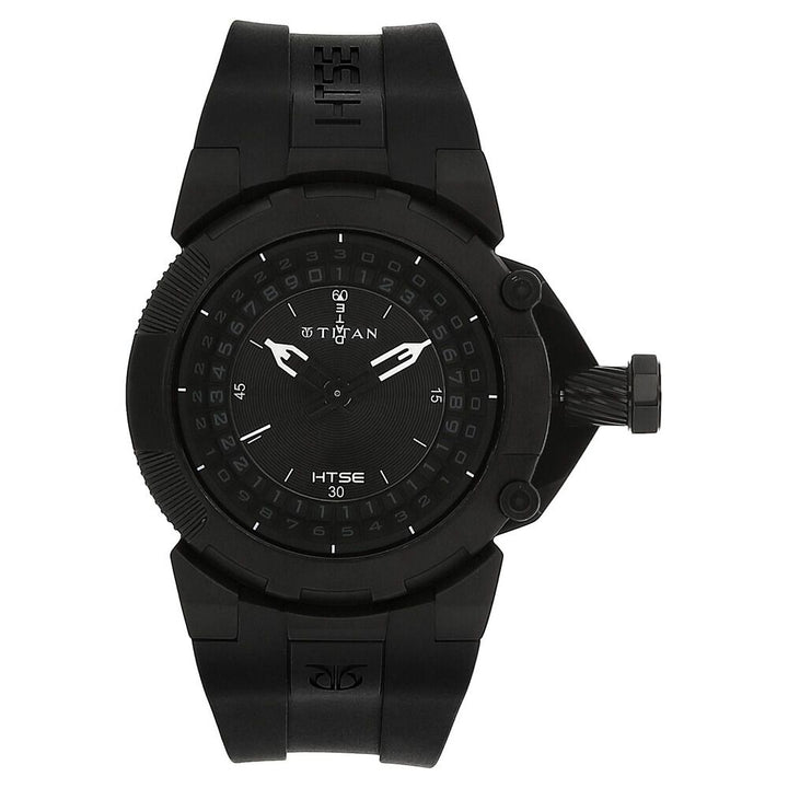 Titan Quartz Analog Solar Black Dial Plastic Strap Watch for Men-NE1539NP01