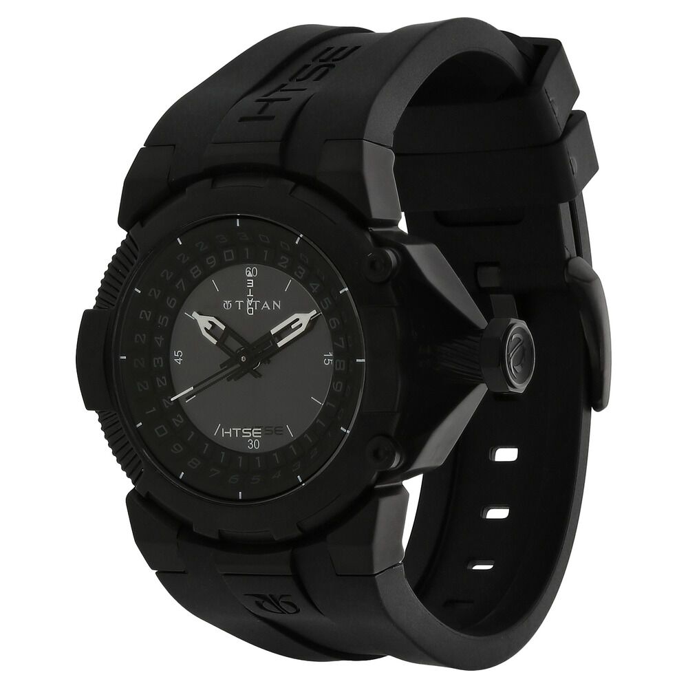 Titan Quartz Analog Solar Black Dial Plastic Strap Watch for Men-NE1539NP01