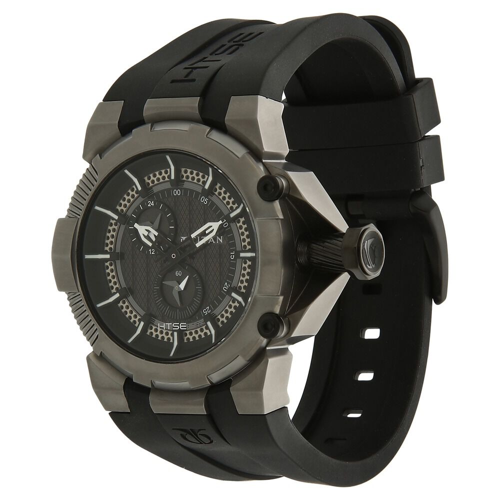 Titan Quartz Analog Solar Black Dial Plastic Strap Watch for Men-NE1539TP01