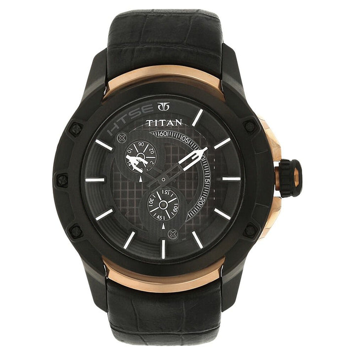 Titan Solar Powered Black Dial Leather Strap watch for Men-NH1540KL01