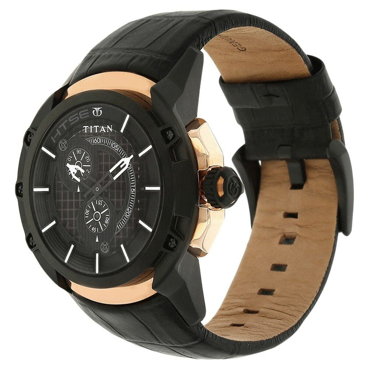 Titan Solar Powered Black Dial Leather Strap watch for Men-NH1540KL01