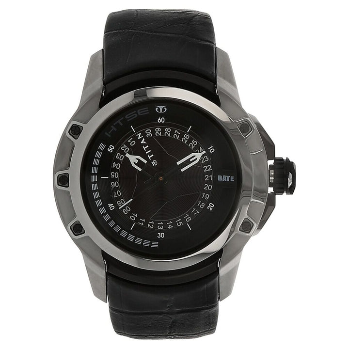 Titan Quartz Analog Solar Black Dial Leather Strap Watch for Men-NH1540KL02