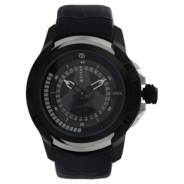 Titan Black Dial Solar Powered Leather Strap watch for Men-1540KL03