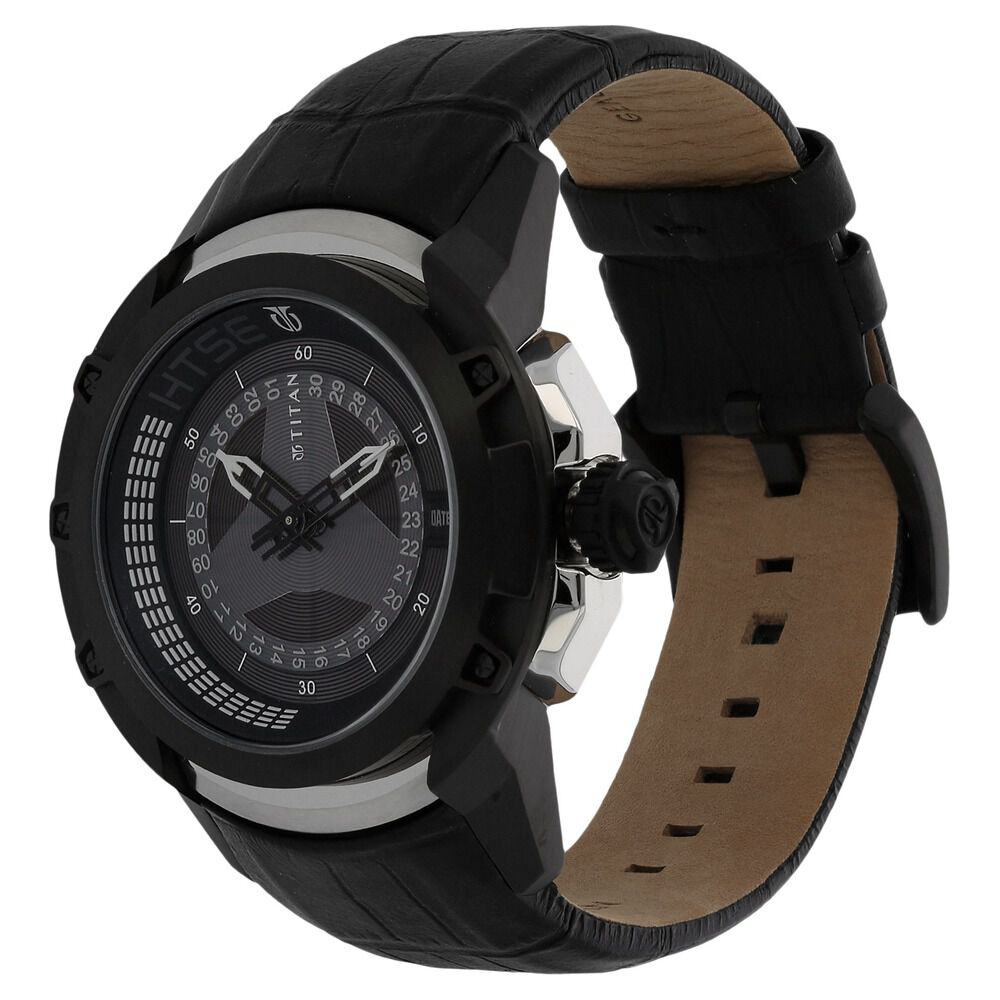 Titan Black Dial Solar Powered Leather Strap watch for Men-1540KL03