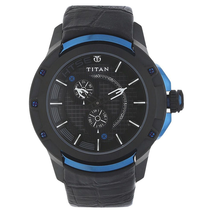 Titan Quartz Multifunction Black Dial Leather Strap Watch for Men-1540KL04