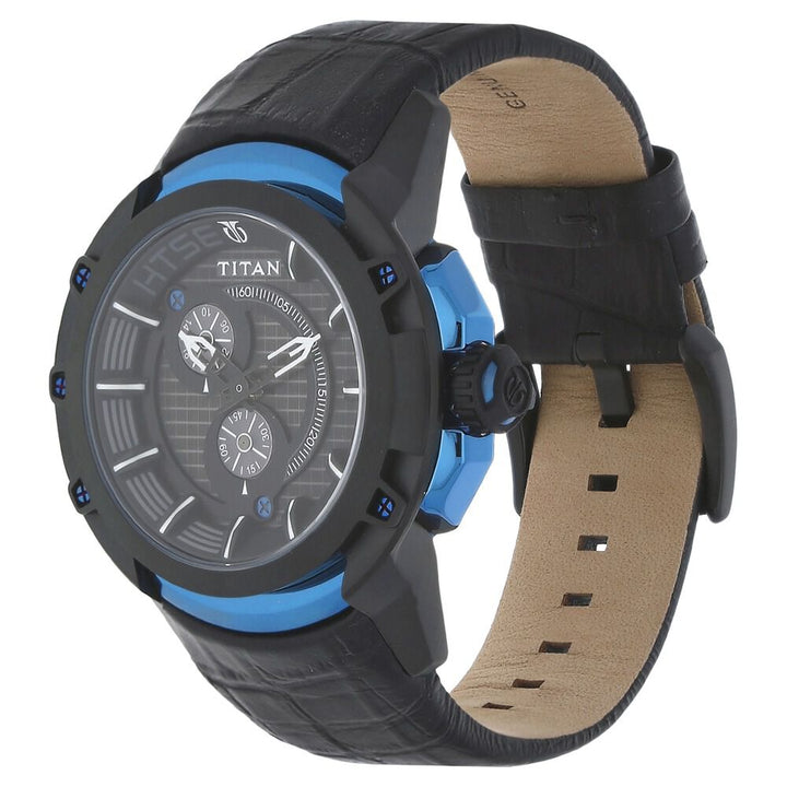 Titan Quartz Multifunction Black Dial Leather Strap Watch for Men-1540KL04