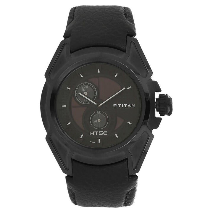 Titan Solar Powered Black Dial Leather Strap Watch for Men-NH1541KL01