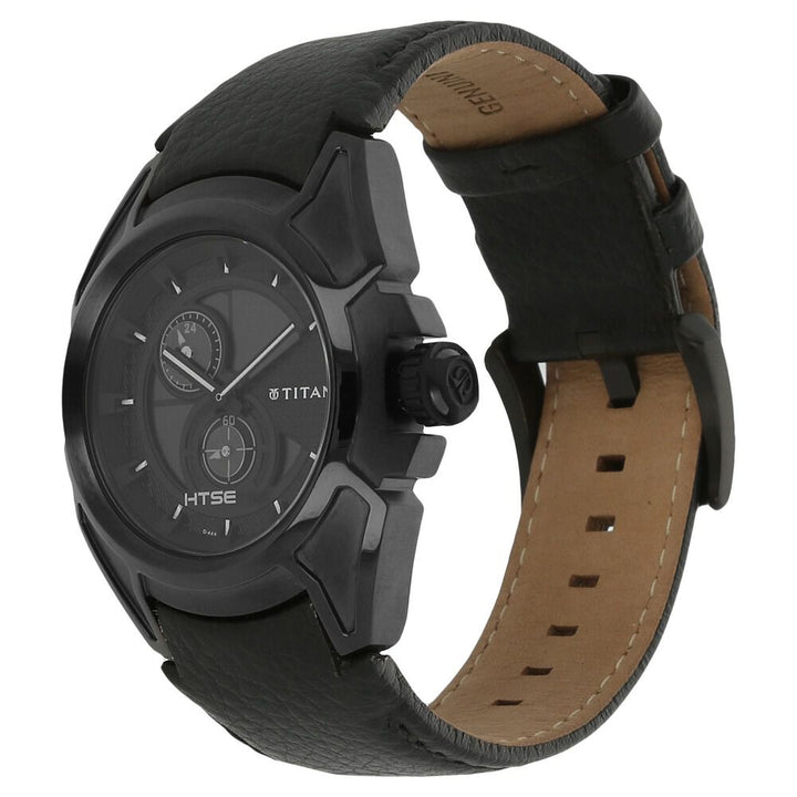 Titan Solar Powered Black Dial Leather Strap Watch for Men-NH1541KL01