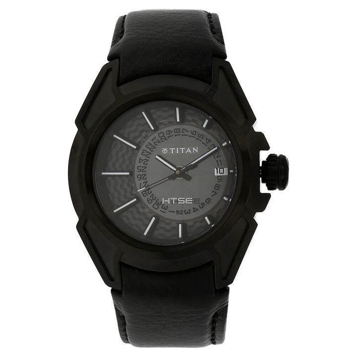Titan Quartz Analog Solar Black Dial Leather Strap Watch for Men-NH1541NL01