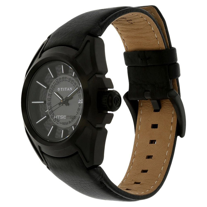 Titan Quartz Analog Solar Black Dial Leather Strap Watch for Men-NH1541NL01