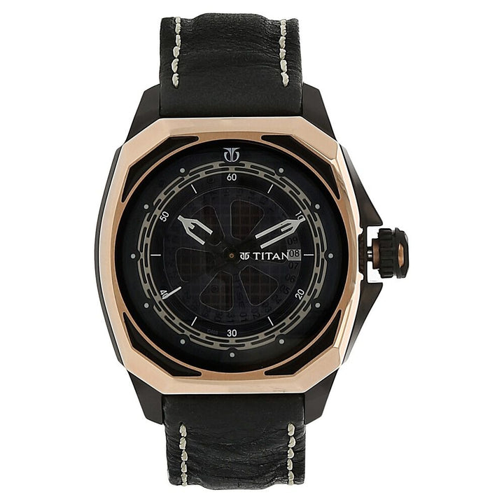 Titan Quartz Analog Solar Black Dial Leather Strap Watch for Men-NC1544KL02