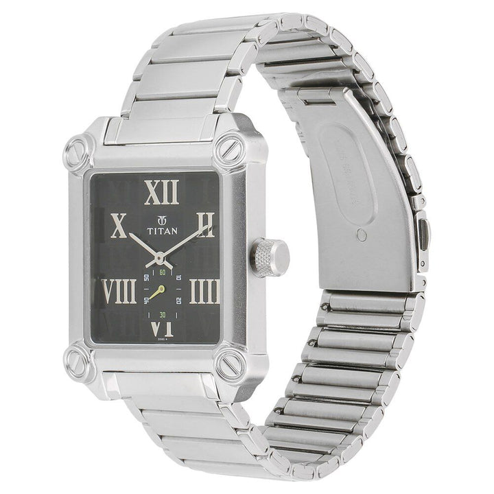 Titan Quartz Analog Black Dial Metal Strap Watch for Men-1548SM01