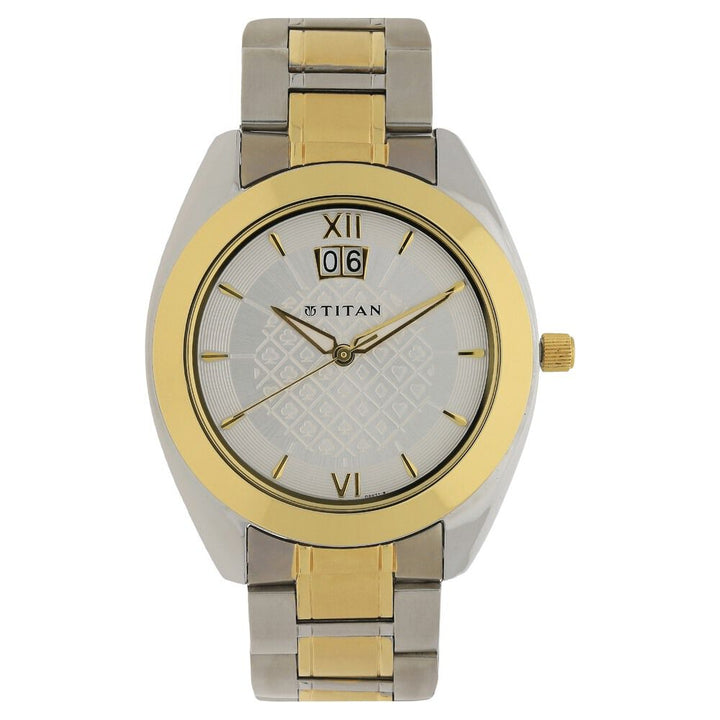Titan Quartz Analog with Date Silver Dial Stainless Steel Strap Watch for Men-NK1557BM02