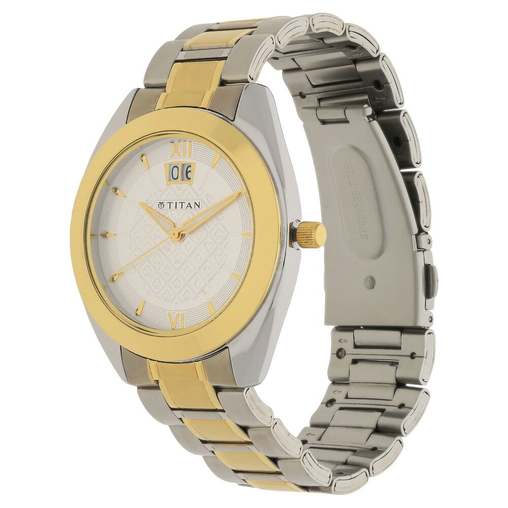 Titan Quartz Analog with Date Silver Dial Stainless Steel Strap Watch for Men-NK1557BM02