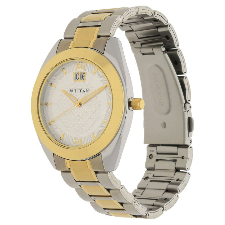 Titan Quartz Analog with Date Silver Dial Stainless Steel Strap Watch for Men-NK1557BM02