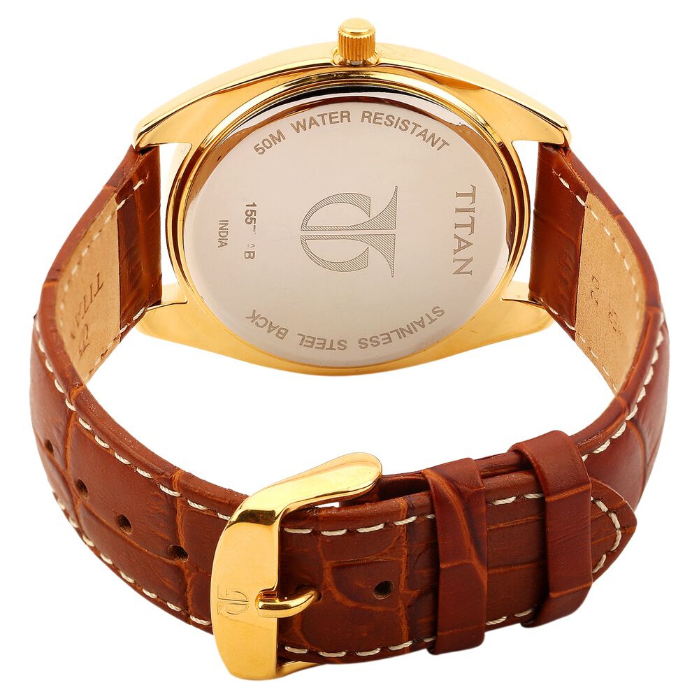 Titan Tycoon Silver Dial Analog with Date Leather Strap watch for Men-NE1557YL01