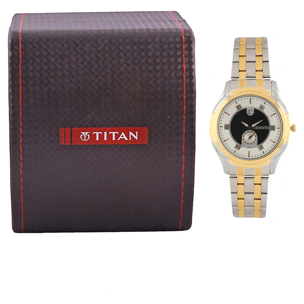 Titan Two Toned Dial Stainless Steel Strap Watch for Men-NC1558BM01