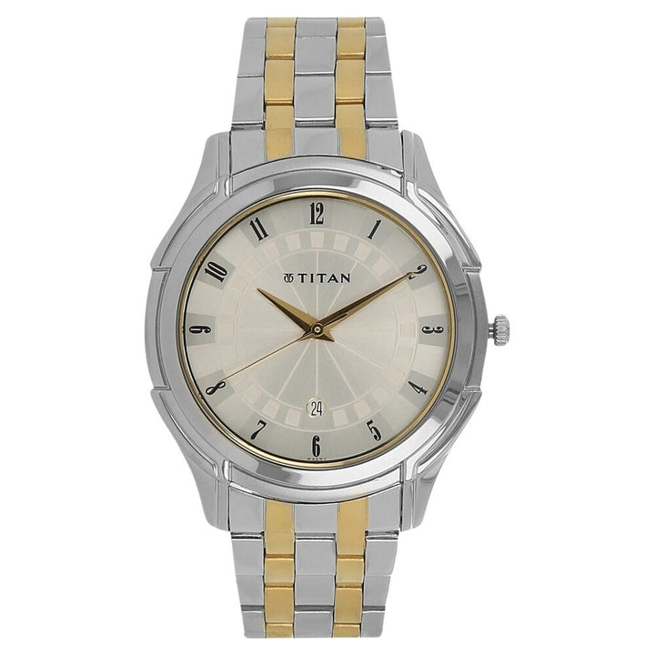 Titan Quartz Analog with Date Silver Dial Stainless Steel Strap Watch for Men-NN1558BM03