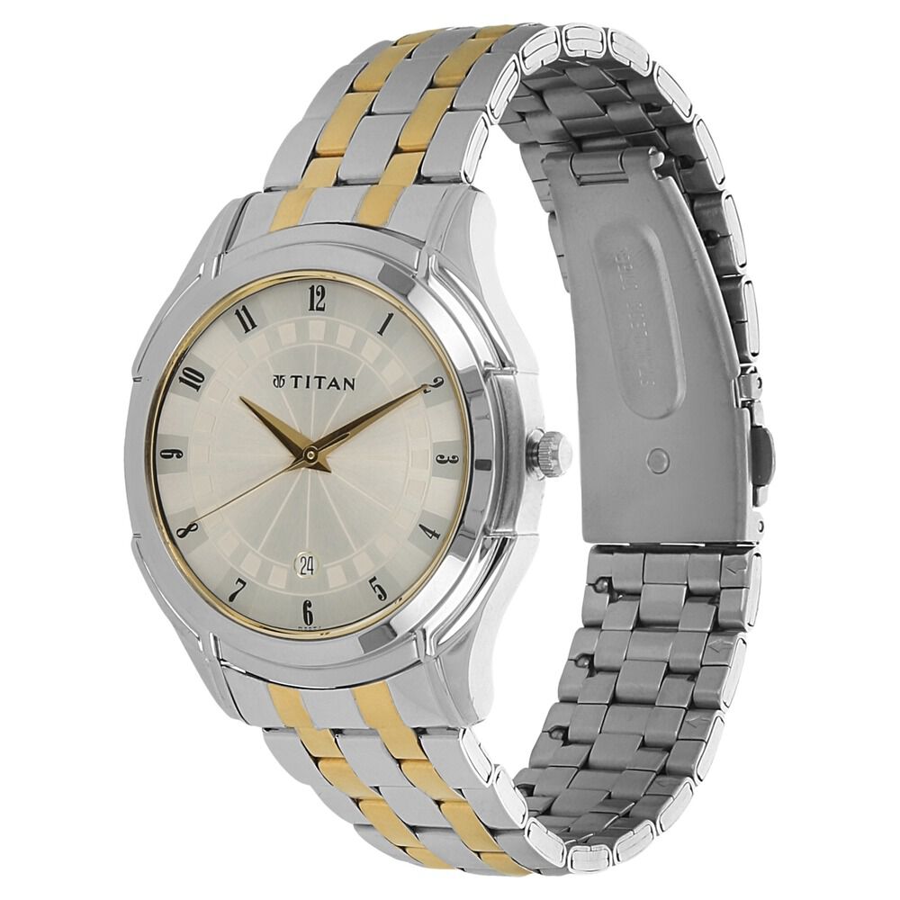 Titan Quartz Analog with Date Silver Dial Stainless Steel Strap Watch for Men-NN1558BM03
