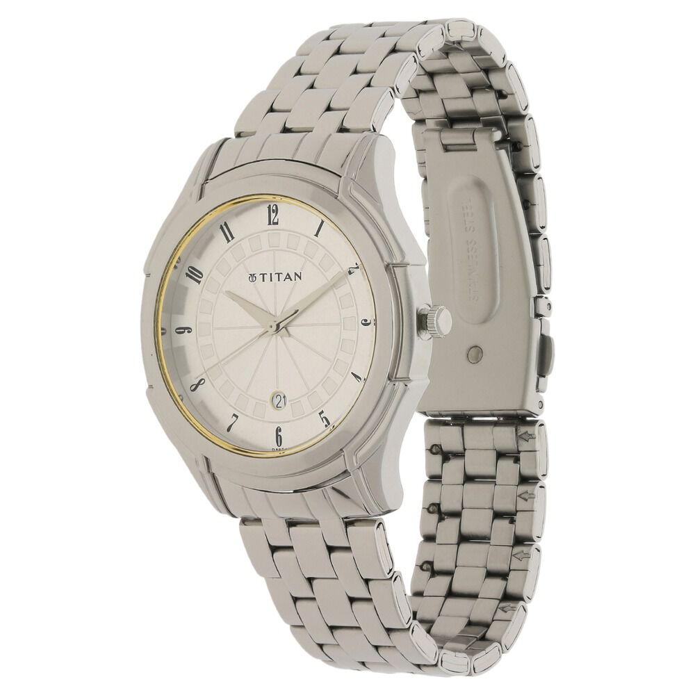 Titan Quartz Analog with Date Silver Dial Stainless Steel Strap Watch for Men-NE1558SM01