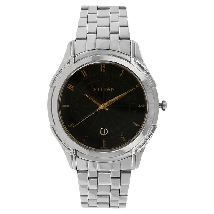 Titan Quartz Analog with Date Black Dial Stainless Steel Strap Watch for Men-NE1558SM02