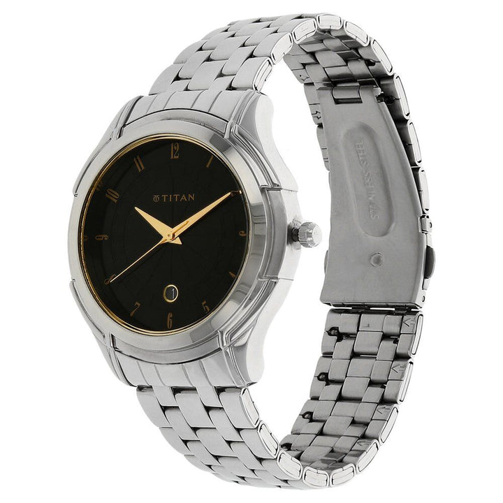 Titan Quartz Analog with Date Black Dial Stainless Steel Strap Watch for Men-NE1558SM02