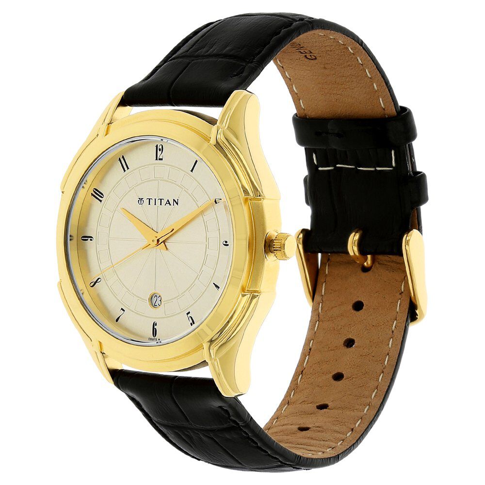 Titan Quartz Analog with Date White Dial Leather Strap Watch for Men-NE1558YL02