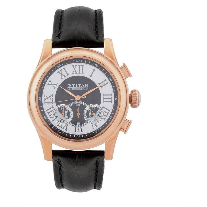 Titan Classic Black Dial Chronograph Leather Strap watch for Men-ND1562WL01