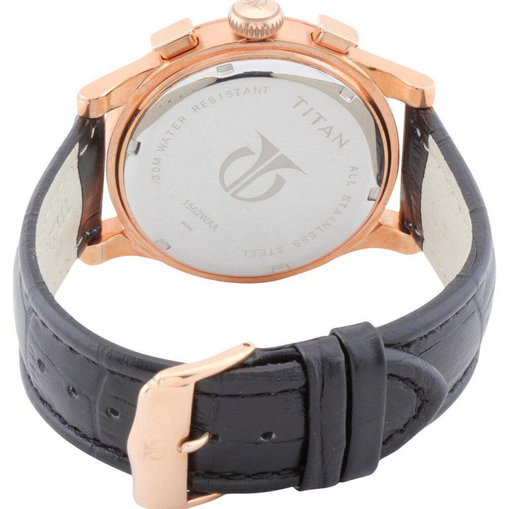 Titan Classic Black Dial Chronograph Leather Strap watch for Men-ND1562WL01