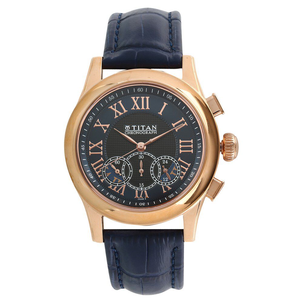 Titan Chrono Classic Blue Dial Chronograph Leather Strap watch for Men-NL1562WL02