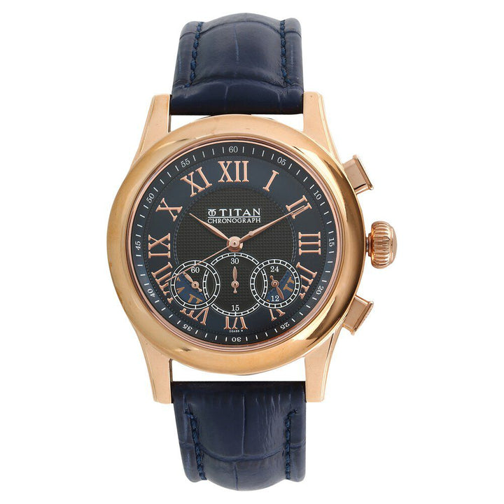 Titan Chrono Classic Blue Dial Chronograph Leather Strap watch for Men-NL1562WL02