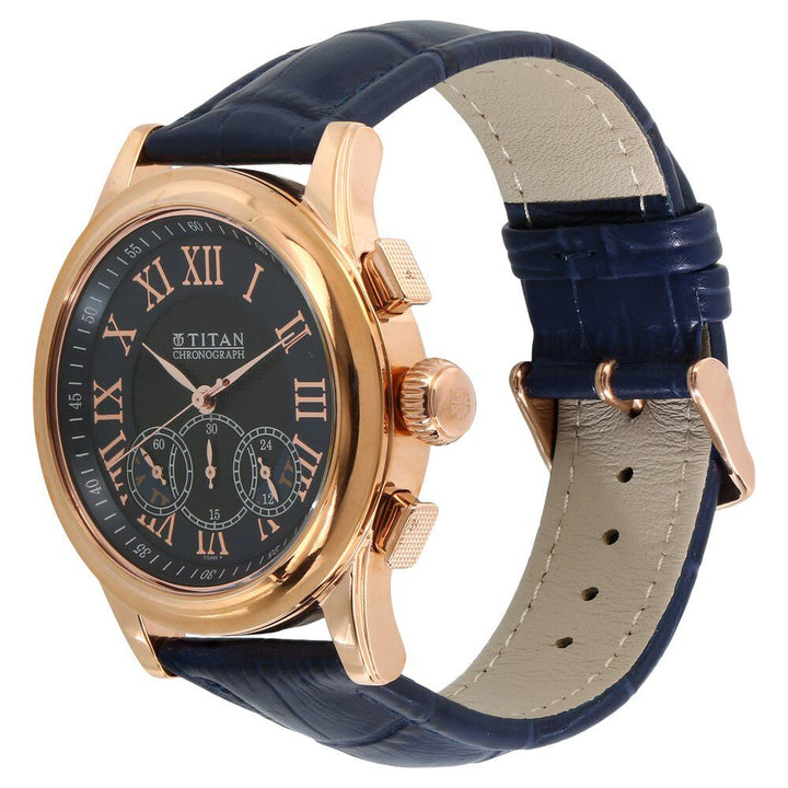 Titan Chrono Classic Blue Dial Chronograph Leather Strap watch for Men-NL1562WL02