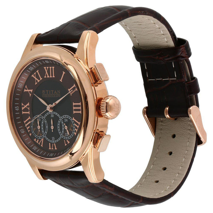Titan Chrono Classic Brown Dial Chrono Leather Strap watch for Men-1562WL03