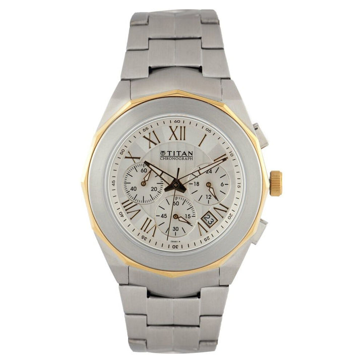 Titan Quartz Chronograph Silver Dial Stainless Steel Strap Watch for Men-NE1563BM02
