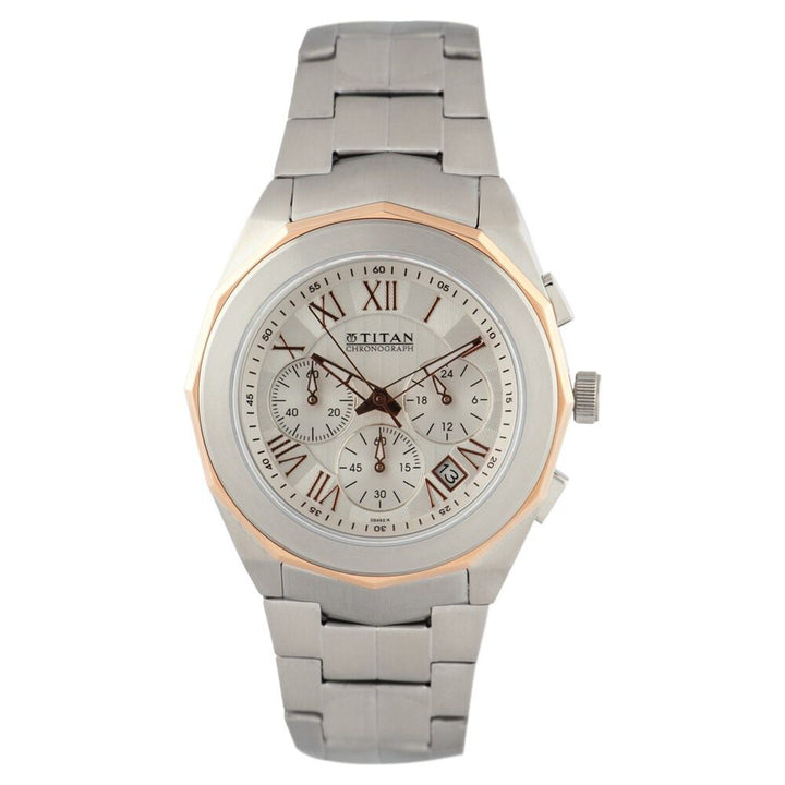 Titan Quartz Chronograph Silver Dial Stainless Steel Strap Watch for Men-NE1563KM03