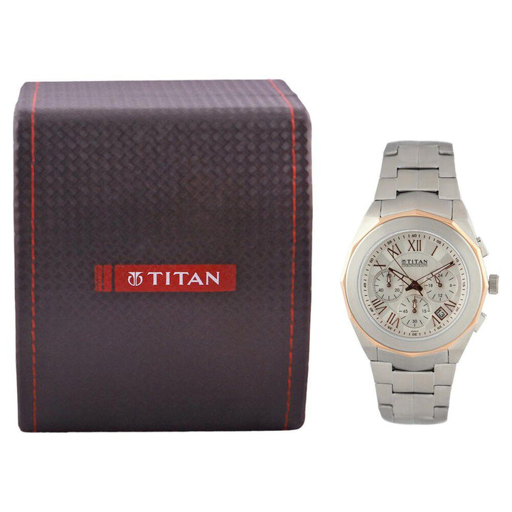 Titan Quartz Chronograph Silver Dial Stainless Steel Strap Watch for Men-NE1563KM03
