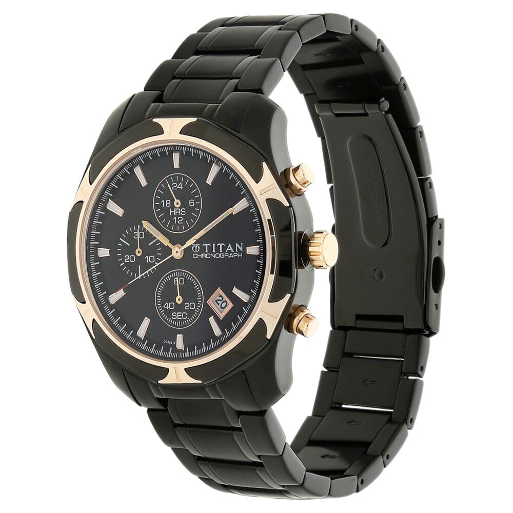 Titan Quartz Chronograph Black Dial Stainless Steel Strap Watch for Men-ND1564KM02